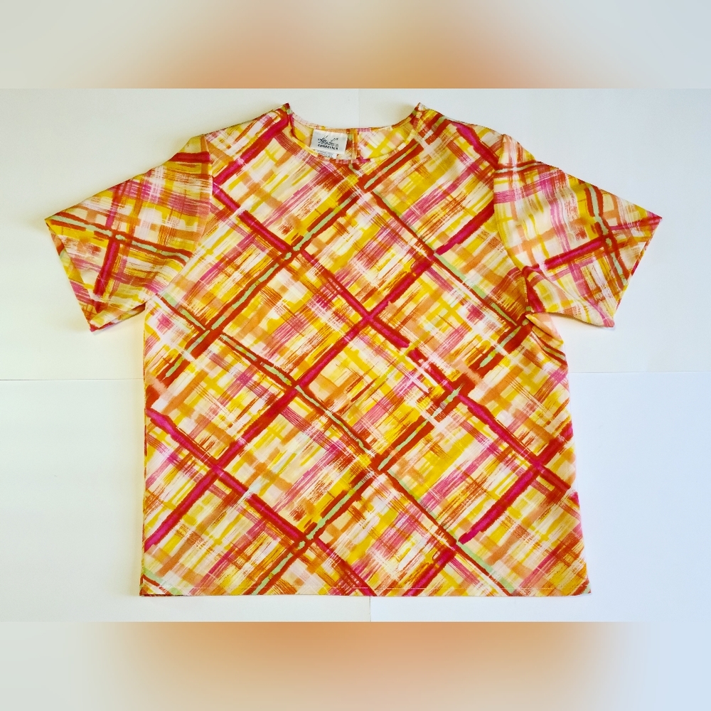 Women Kathie Lee Collection Blouse Shirt Top Shoulder Pad Boxy Size 16 Geometric